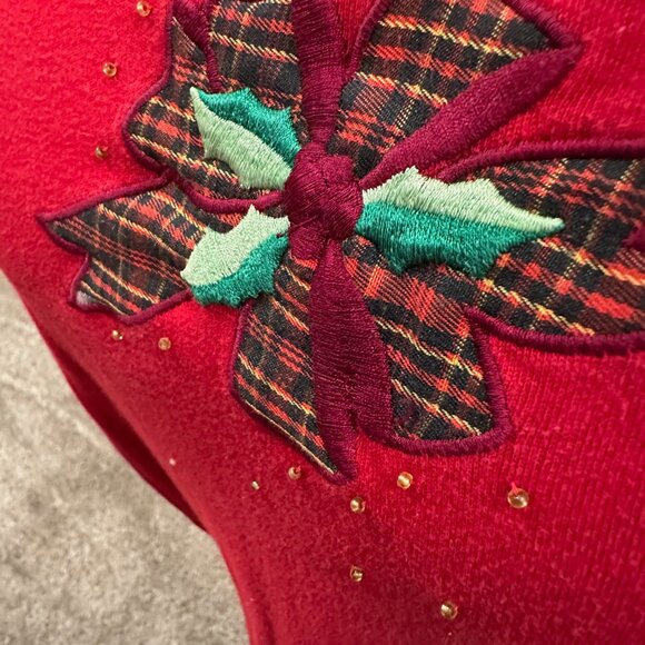 Cappagallo size large red Christmas long-sleeve shirt 100% cotton flower - Picture 2 of 3